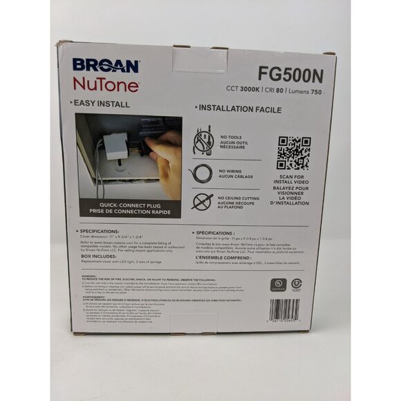 Broan NuTone Quick Install Bathroom Fan Replacement Cover W/ Light Model FG500N - Picture 6 of 11
